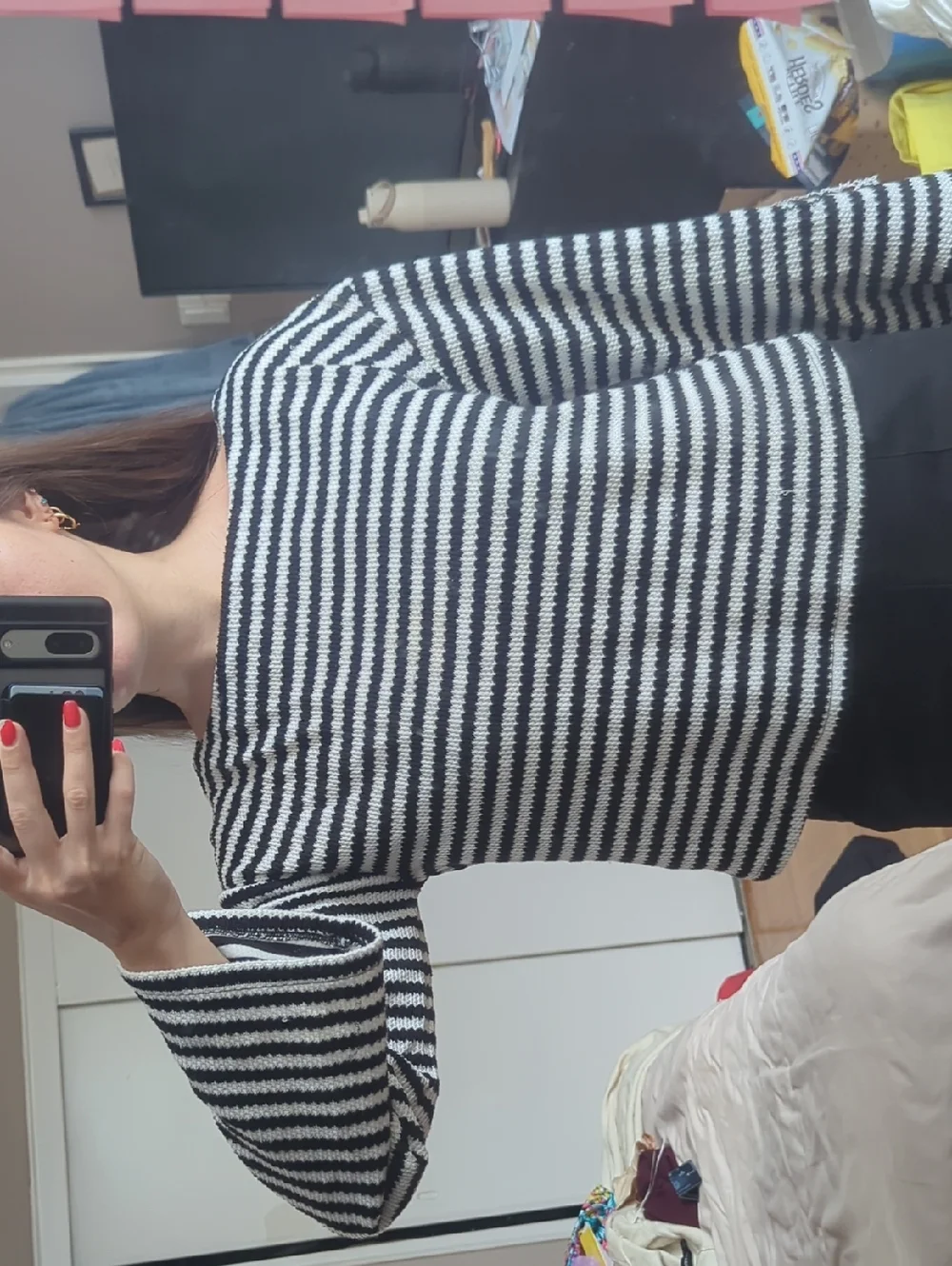 Striped Black & White Boatneck Sweater Top - Women - Picture 2 of 5